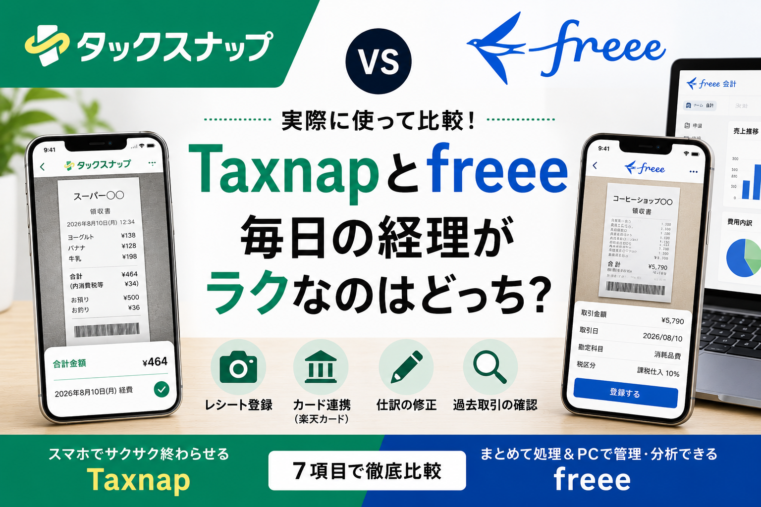 Taxnapとfreeeを実際に比較｜毎日の経理がラクなのはどっち？